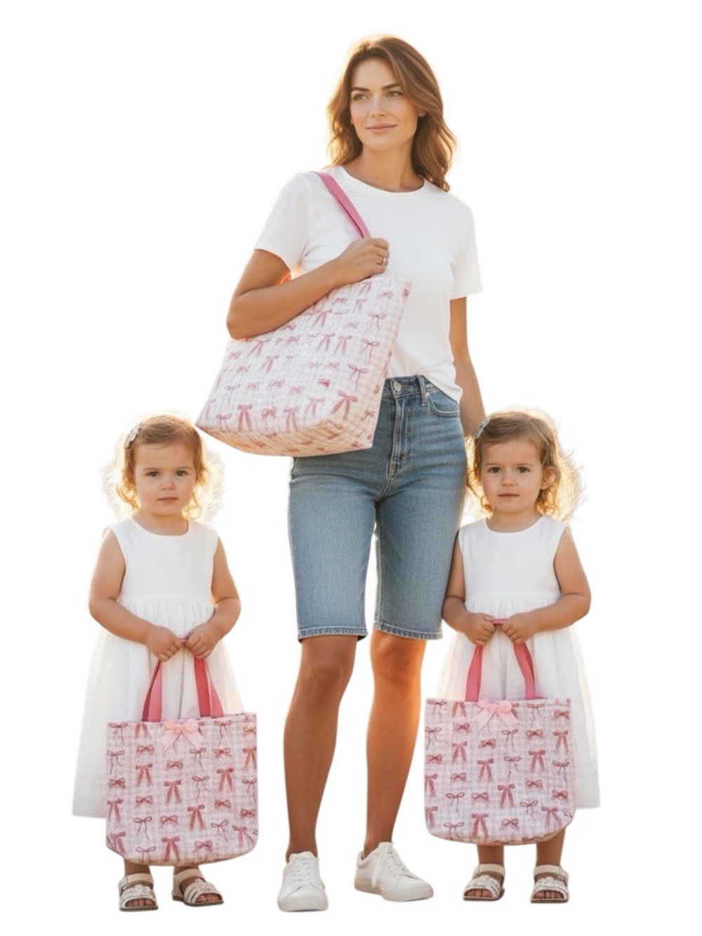 Handmade Twins Mommy & Me Quilted Matching Tote Handbags Pink Bows Gift Washable
